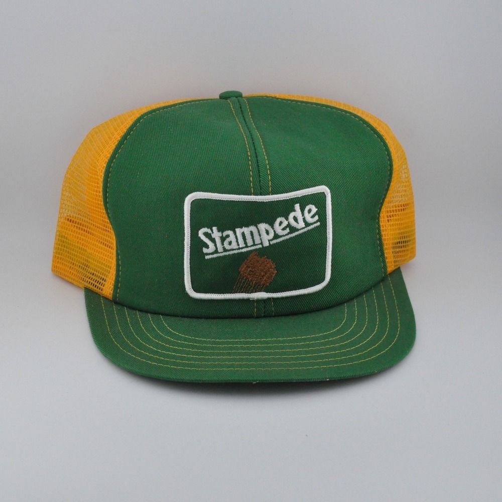 Vintage Victory Caps Stampede‎ Trucker Hat OSFM Green Yellow Vintage Mesh Cap